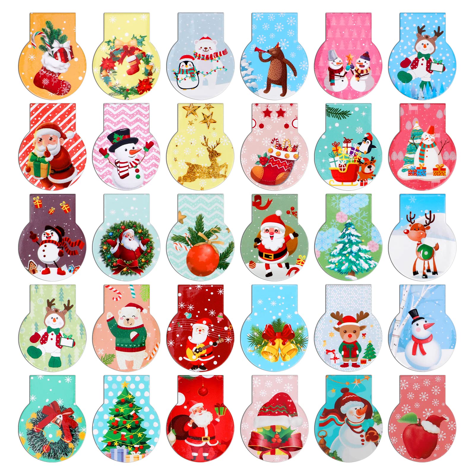 MWOOT 30 Pieces Christmas Magnetic Bookmarks,Magnet Page Book Markers,Magnet Folder Page Clips Bookmark Set for Students School Office Reading(3x4cm,30 Styles)
