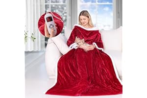 Yokimisu Wearable Heated Blanket with Sleeves, Electric Heated Robe with Foot Pockets, Electric Snuggie for Women, 6 Heating Levels & 1-4 Hours Timer, 50"x70" (Red)