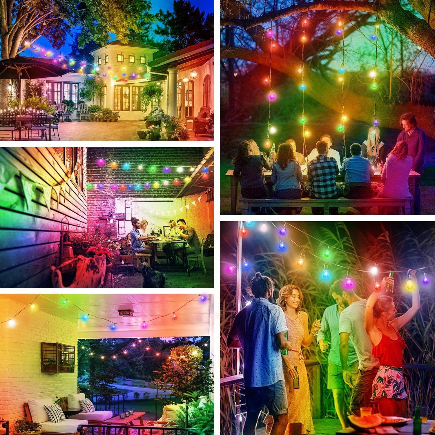 2-Pack 48FT Color Changing Outdoor String Lights, Upgraded RGB LED String Lights Music Sync with Dimmable S14 Edison Bulbs Waterproof&Shatterproof, Commercial Patio Light String for Café Backyard 96FT - - 