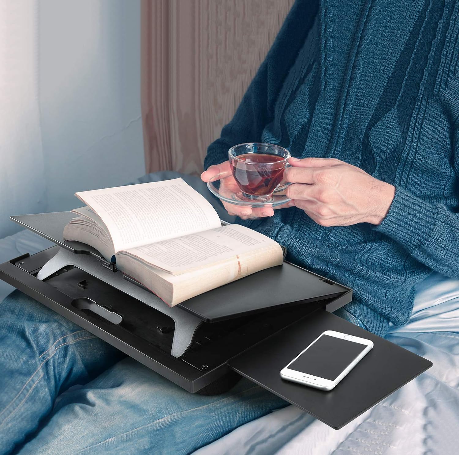 Adjustable Lap Desk - with 6 Adjustable Angles, Detachable Mouse Pad, & Dual Cushions Laptop Stand for Car Laptop Desk, Work Table, Lap Writing Board & Drawing Desk on Sofa or Bed by HUANUO : Electronics