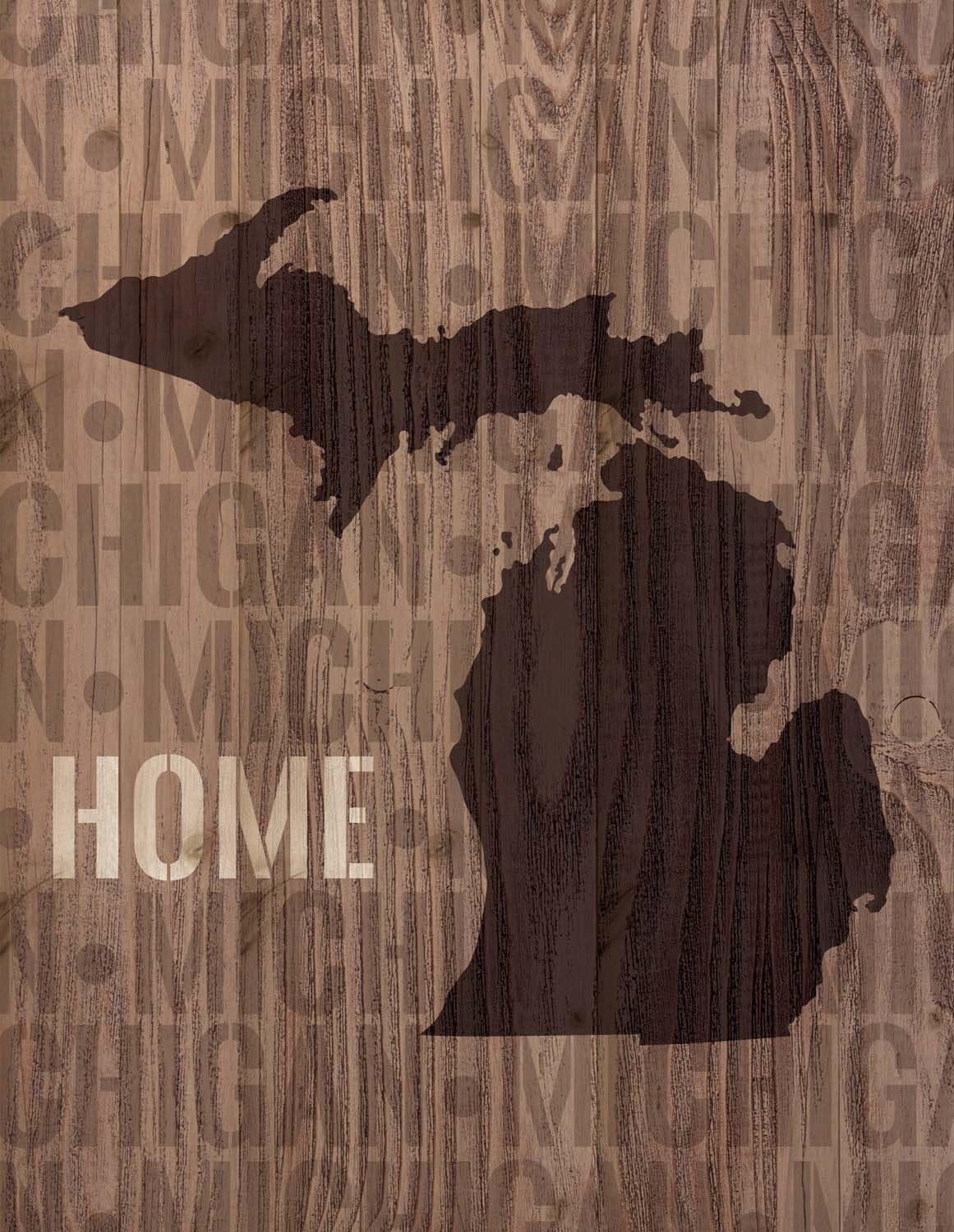P. GRAHAM DUNN Michigan State Home Shape Design 16 x 12 Pine Wood Lath Wall Art Sign Plaque