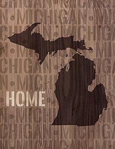 P. GRAHAM DUNN Michigan State Home Shape Design 16 x 12 Pine Wood Lath Wall Art Sign Plaque