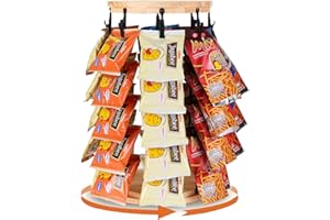 tchrules Chip Rack Display Stand -5-Tier 40 Clips, Snack Organizer wiht Sturdy Wood Base, 360° Spin for Snacks & Candy | Perfect for Party, Retail Store, Countertop, Office, Kitchen