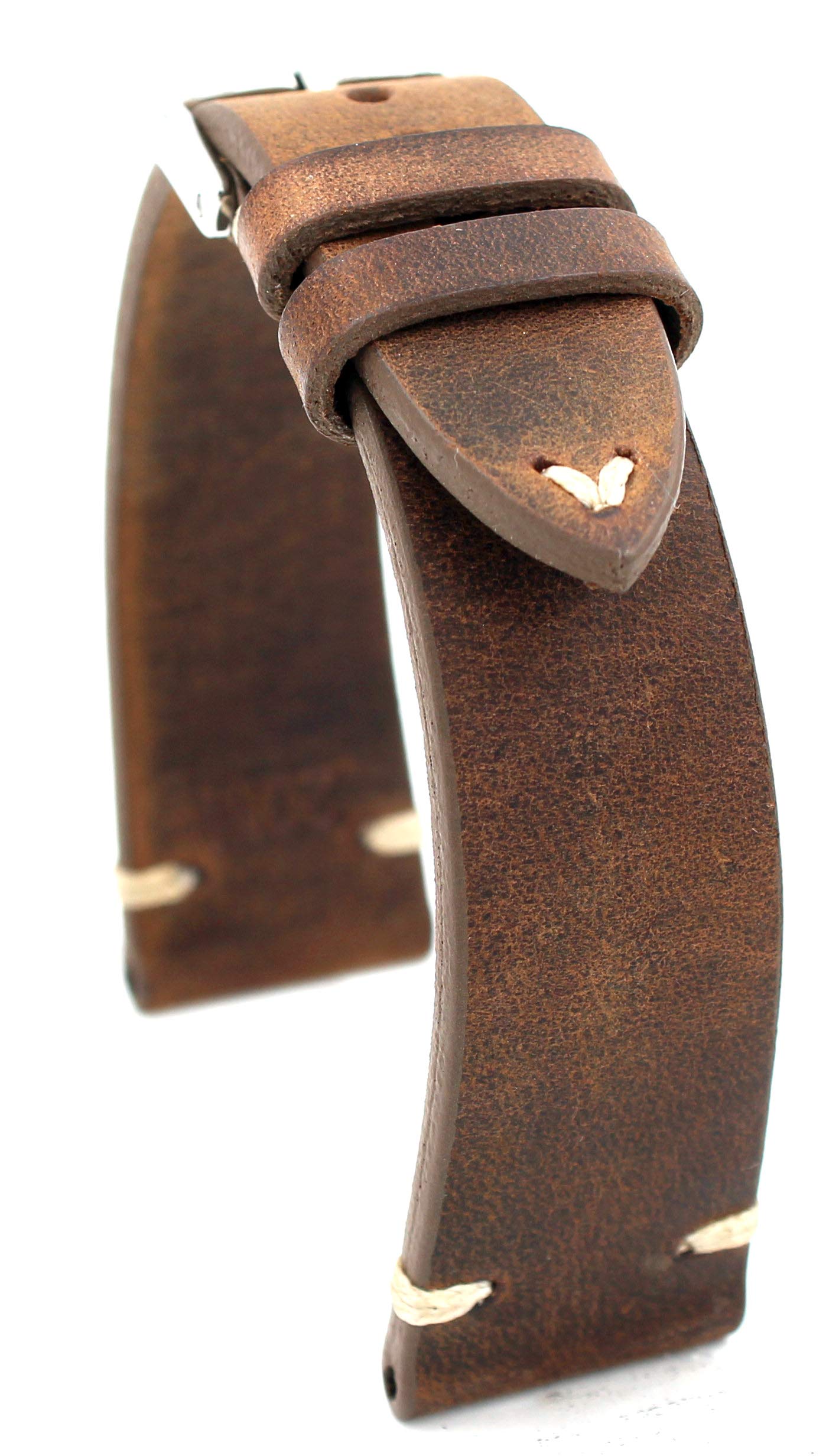 Rios1931 Sagittarius vintage watch strap made from cowhide leather, hand made in Germany, robust 20 mm, peat oak brown