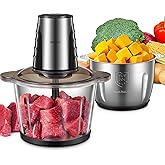 Food Processors with 2 Large Bowls(12 Cup+12 Cup), Reemix Electric Chopper with Powerful 500W Copper Motor, 4 Bi-Level Blades