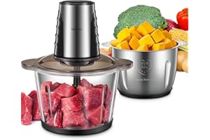 Food Processors with 2 Large Bowls(12 Cup+12 Cup), Reemix Electric Chopper with Powerful 500W Copper Motor, 4 Bi-Level Blades
