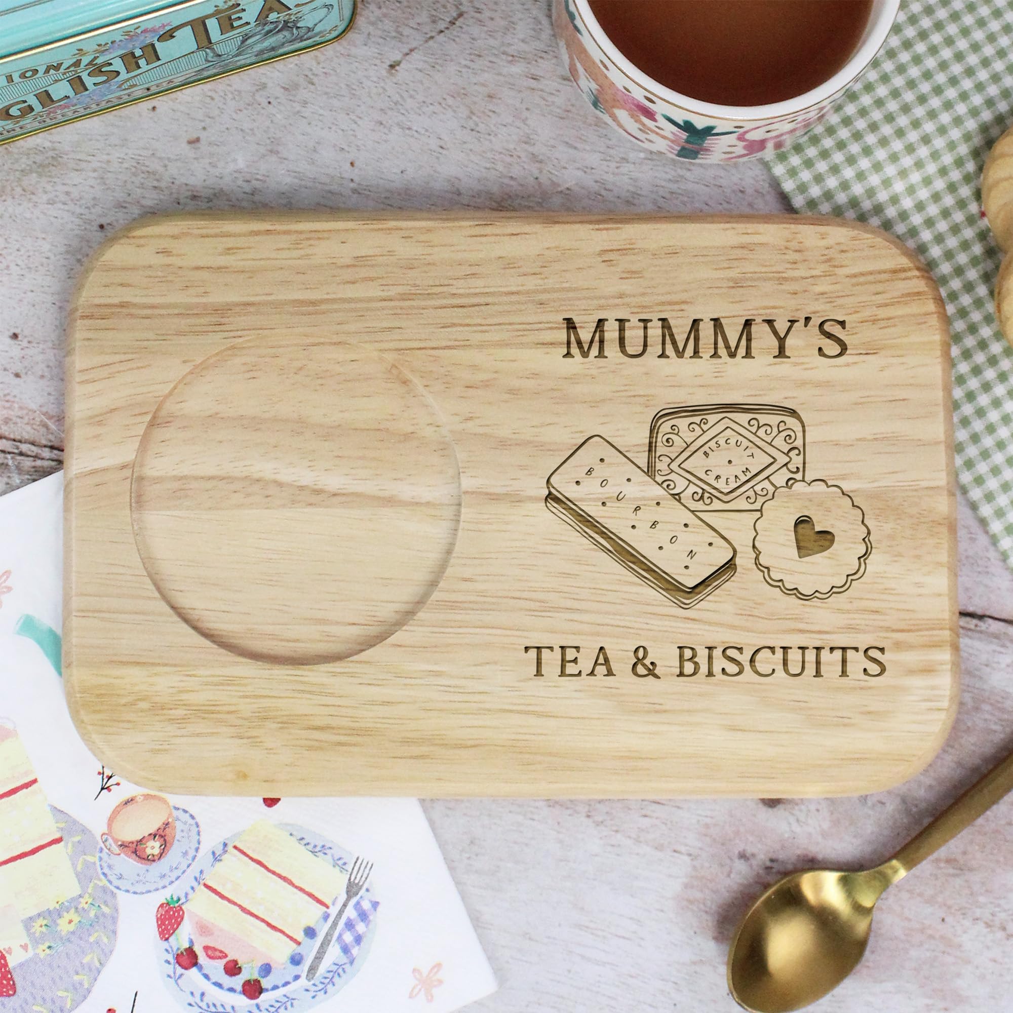 eBuyGB Personalised Engraved Mummy's Tea and Biscuit Serving Board, Gift for Mum, Mom, Mother