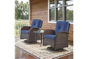 Belord Patio Wicker Chairs Swivel Rocker - Outdoor Swivel Rocking Chairs Set of 2 with Rattan Side Table, Patio Swivel Glider Chair 3 Piece Patio Furniture Sets for Deck Porch Pool Brown/Blue