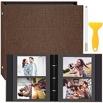 HoneyTolly Self-Adhesive Magnetic Photo Album - Holds 3x5 To 8.5x11 Photos, 40 Pages, Grey Linen