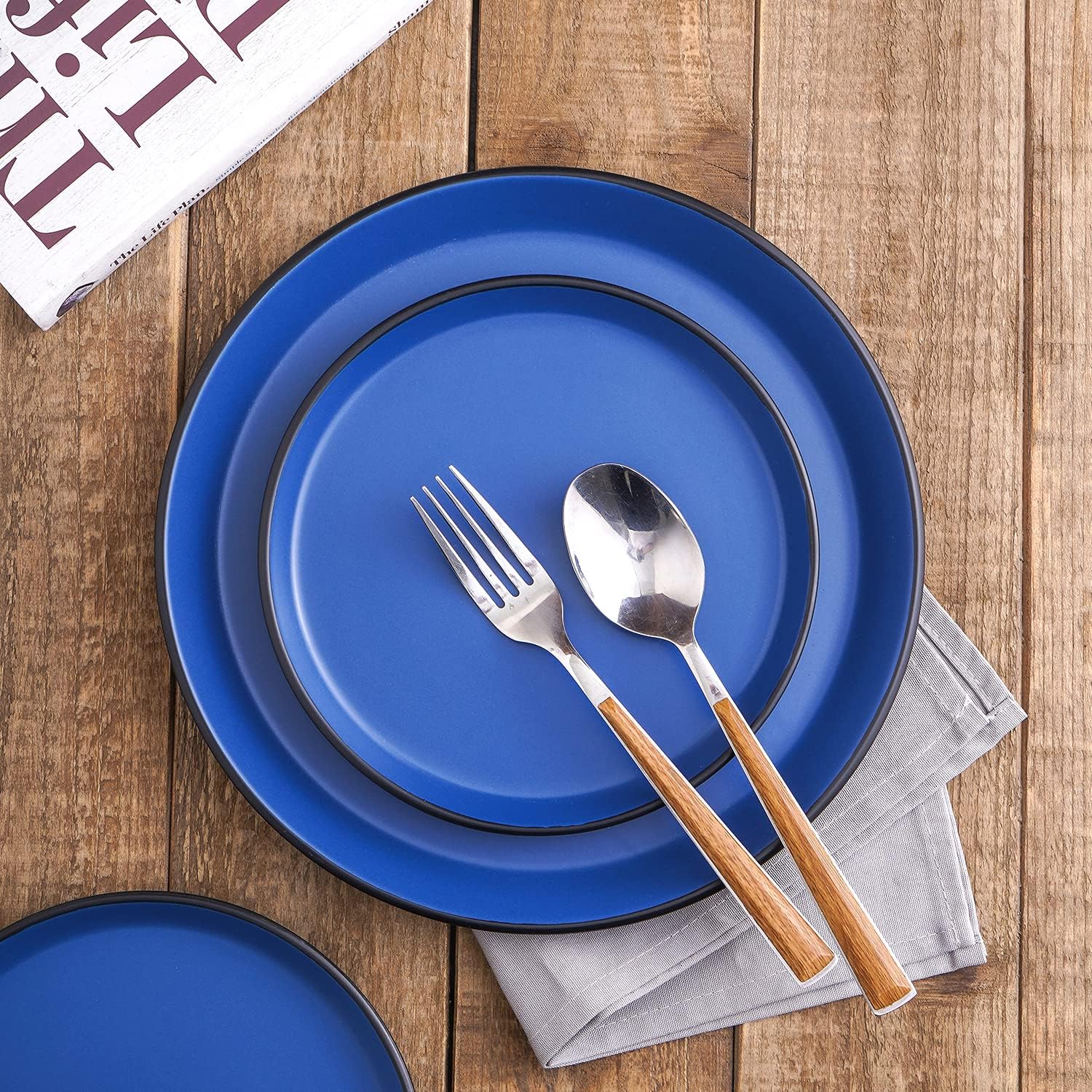  | Stone Lain 32 Piece Glazed Stoneware Dinnerware Set, Service 8, Blue and Black: Dinnerware Sets