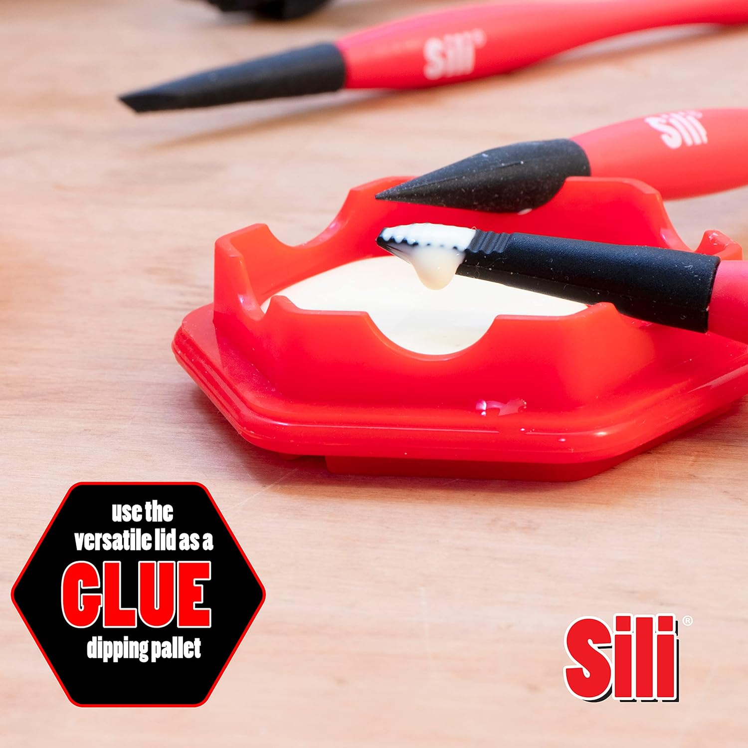 Sili Glue Pod and 3 Sili Micro Glue Brushes with Multi Purpose Sealable Lid/Glue Brush Holder • Fine Tip • Chiseled Tip and Flat Tapered Tip Brushes for Arts • Crafts • Models and Woodworking: Industrial & Scientific