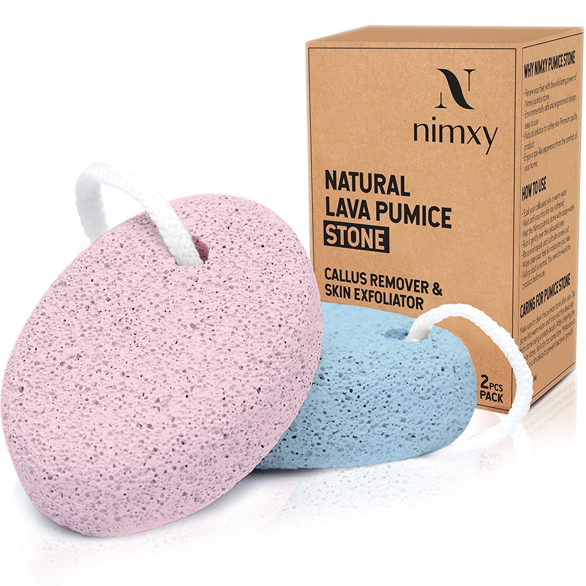 NIMXY Pumice Stone for Feet and Hands 2 Pcs – Feet Hard Skin Remover – Foot Scrubber for Dead Skin Removal – Natural Foot File and Callus Remover for Skin Exfoliation (Pink & Blue)
