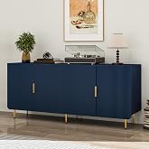 Tantmis 65" Fluted Sideboard Buffet Cabinet with Storage, Blue | Console Cabinet with 4 Doors &amp; Adjustable Shelves, Modern Buffet Table for Kitchen Dining Living Room Hallway&zwnj; Entryway