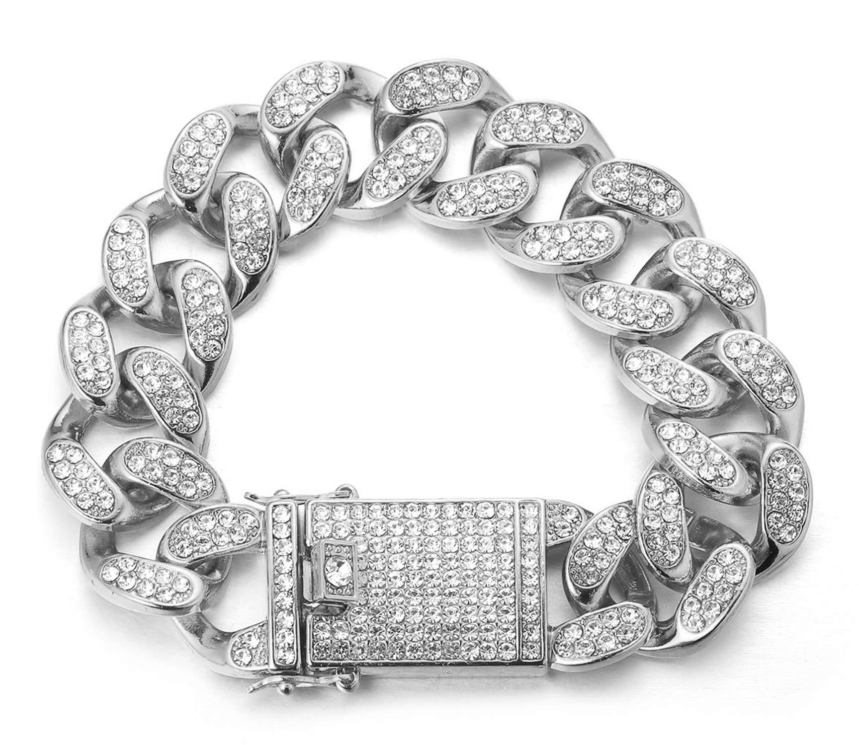 HALUKAKAH Gold Chain for Men Iced Out,20MM Men's Cuban Link Chain Miami Platinum White Gold Finish Bracelet 22cm,Full Cz Diamond Cut Prong Set,Gift for Him