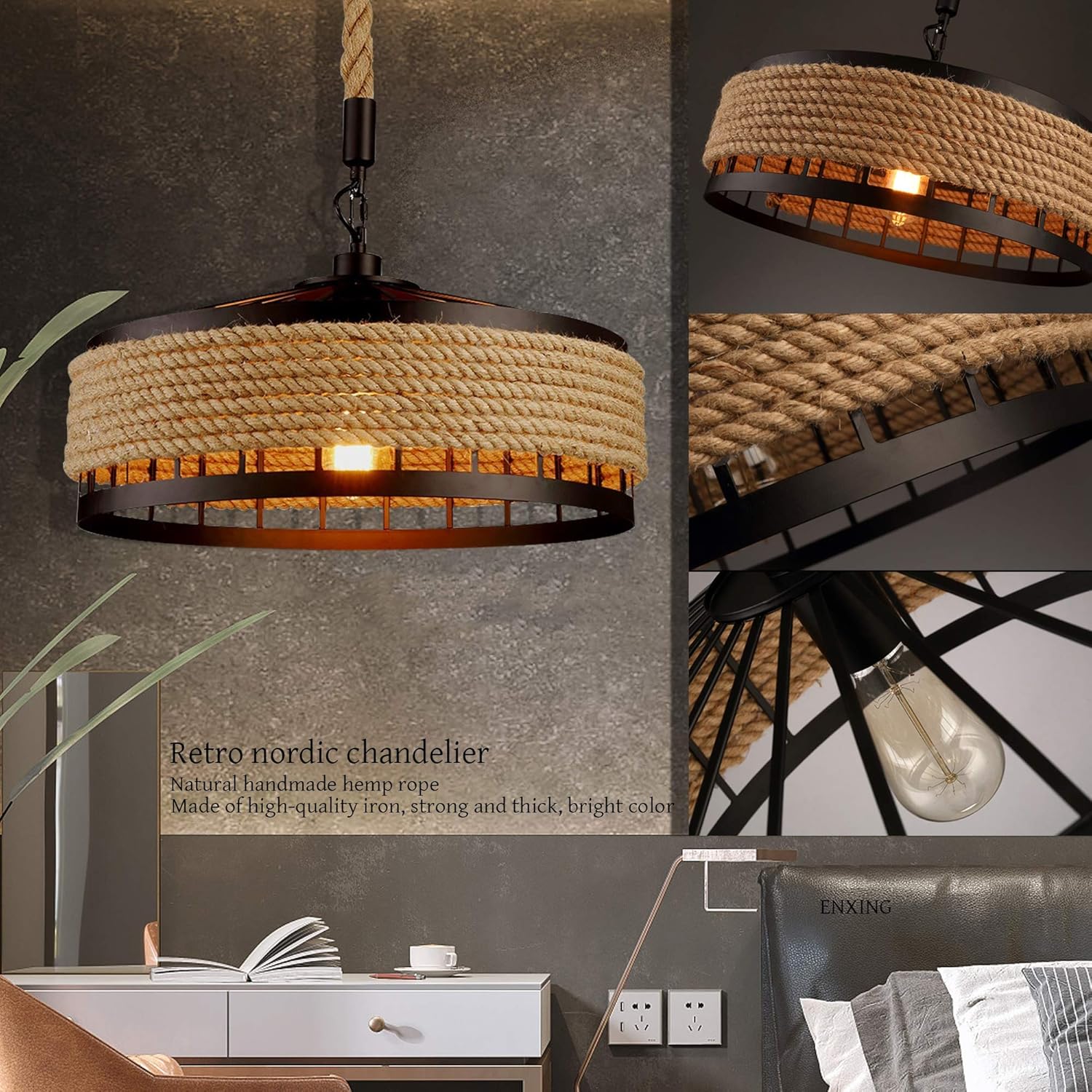 Retro Kronleuchter Vintage Holz Pendelleuchten E27 Deckenlampe Antik