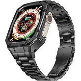 HASLFM Stainless Steel Watch Band and Case Compatible with Apple Watch Ultra 3/2/1 (49mm),Adjustable Metal Strap and Rugged Protector Cover for iWatch Men,Black
