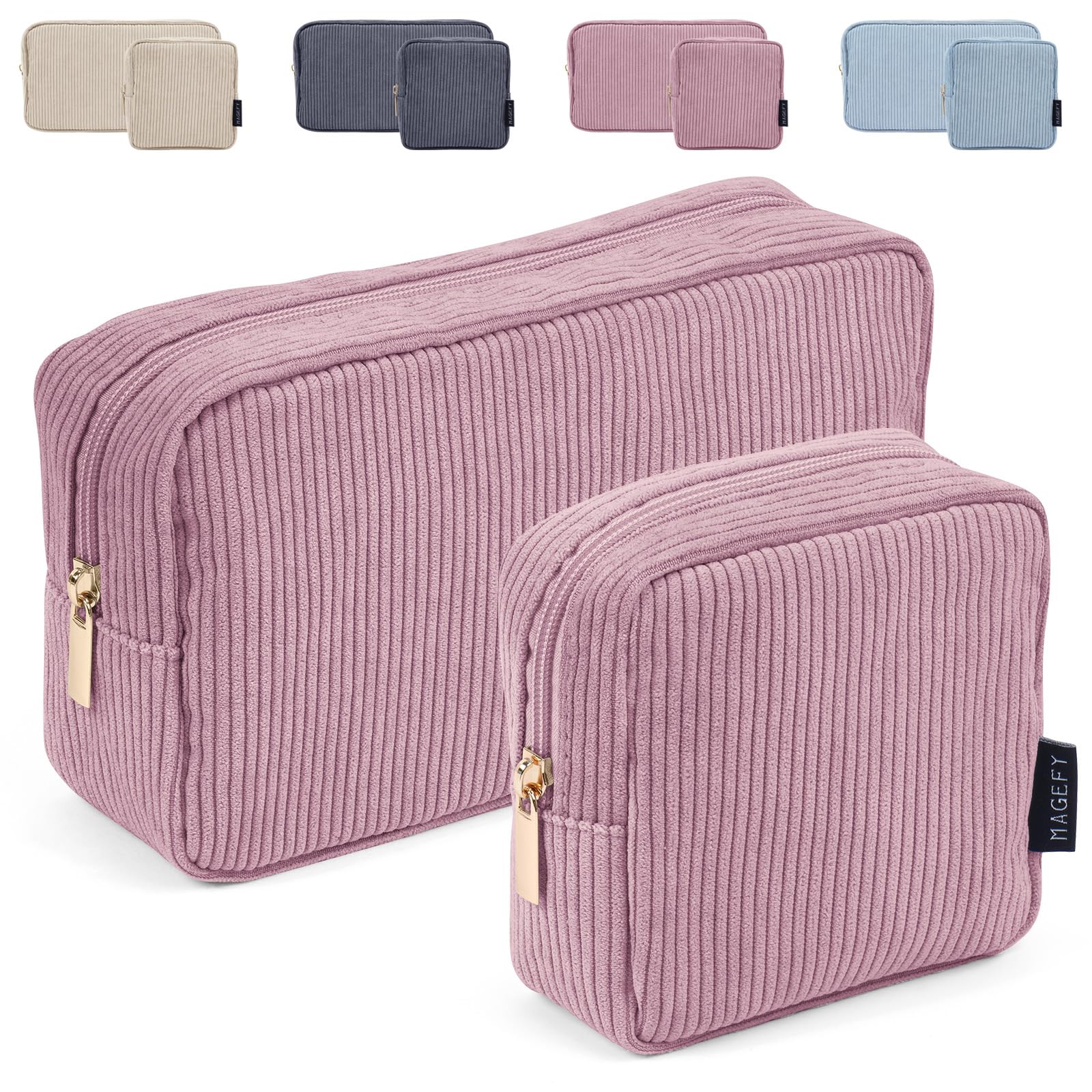 Makeup Bag MAGEFY 2 Pcs Small Makeup Bag for Handbag Corduroy Make up Bag with Compartments Travel Makeup Pouch for Women (Pink) — image 1