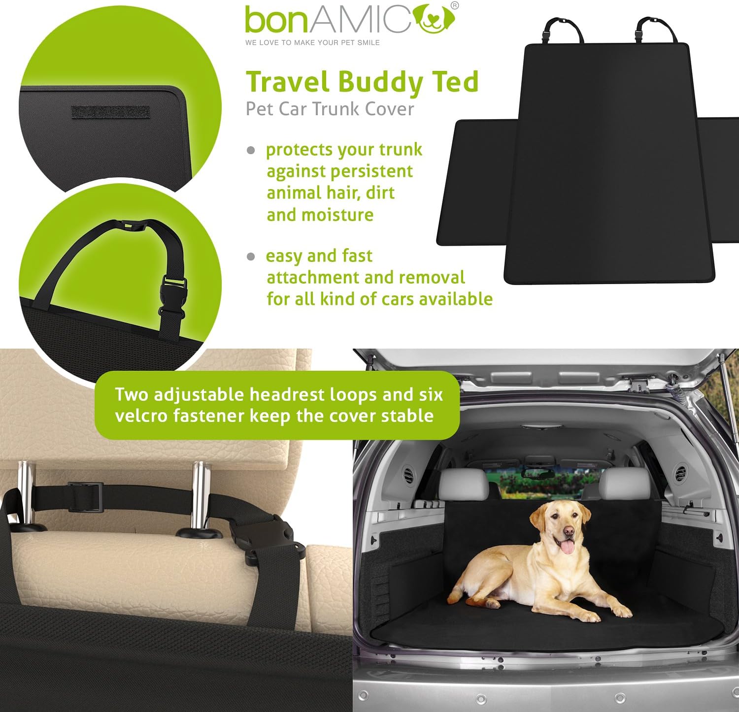 bonVIVO Car Boot Liner 152x163 cm, Travel Buddy Ted, Universal Waterproof Non-Slip Dog Boot Cover & Car Boot Protector - Image 3