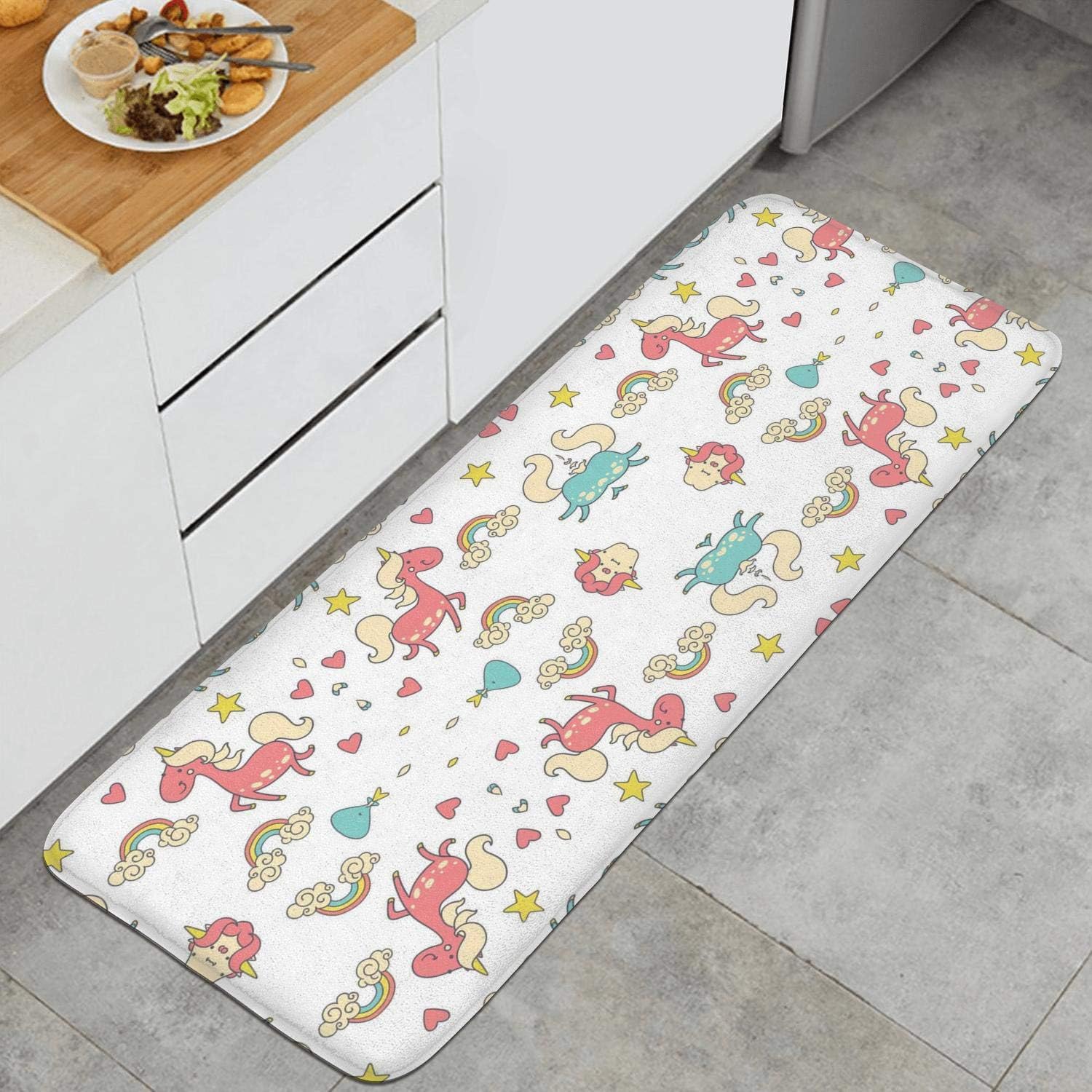 YIPIFYI Unicorn Rainbow Kitchen Rug Mat Specialized Microfiber Non-Slip Rubber Backing Runner Carpet