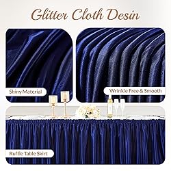 17ft Length Glitter Navy Blue Table Skirt for 8ft