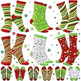 Glitopper 6 Pairs Christmas Socks Gift for Women Men Teen Green and Red Holiday Socks for Christmas Party Supply Socks Gift Christmas Stocking Stuffer Xmas Novelty Socks Us Size 6-12