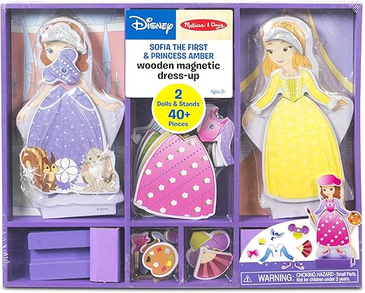 Melissa & Doug Disney Sofia The First and Princess Amber Magnetic Dress-Up Wooden Doll Pretend 
