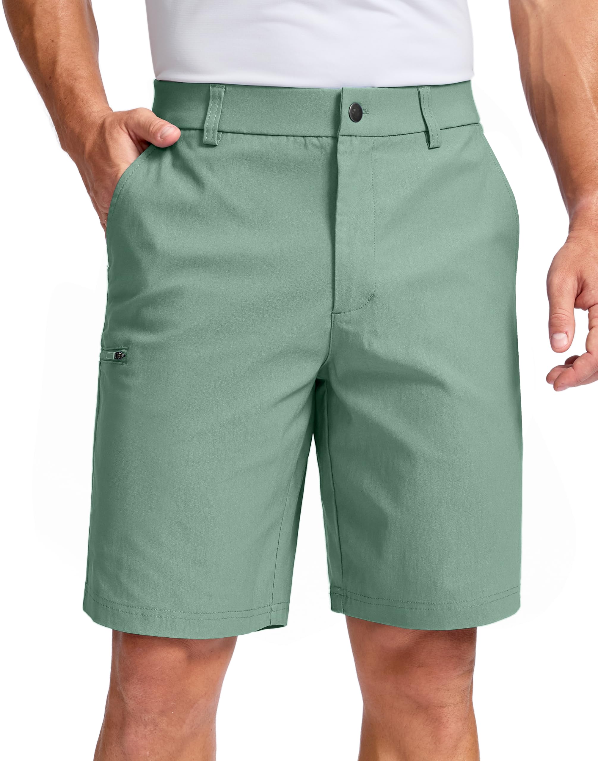 Photo 1 of Pudolla Men's Casual Shorts 7/9 Inch Golf Shorts Stretch Dress Work Shorts for Men with 4 Pockets Quick Dry Lightweight(Grey Sage-9"-36)