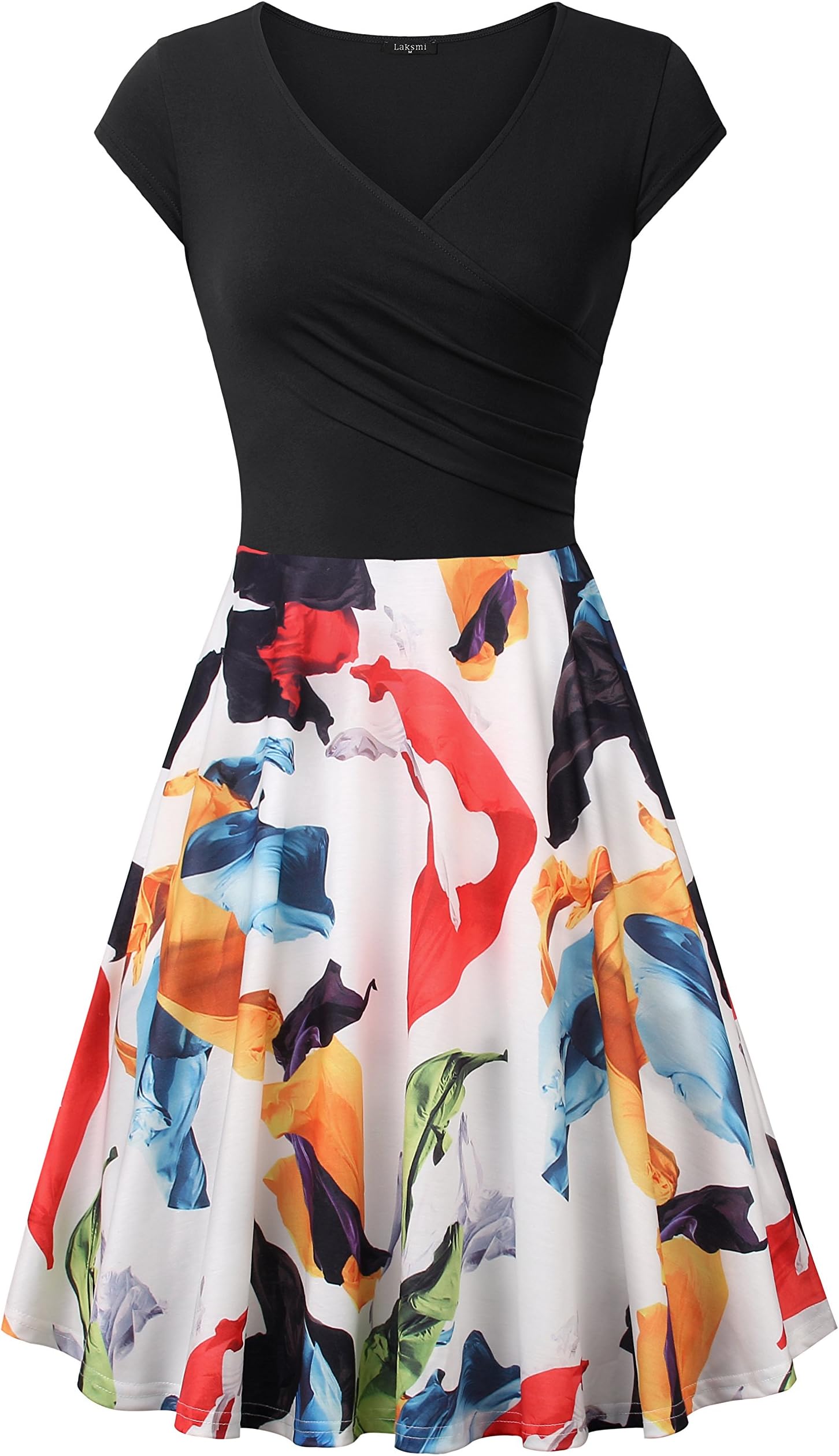 Laksmi Elegant Dresses, Womens Casual Dress A Line Cap Sleeve V Neck (Medium, Multicolor Orange)