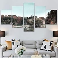 SIGNWIN 5 Panel Canvas Wall Art Modern Art Farmhouse/Country Lake Multicolor Nature Photography Relax/Calm for Home Decorations Ready to Hang - 60