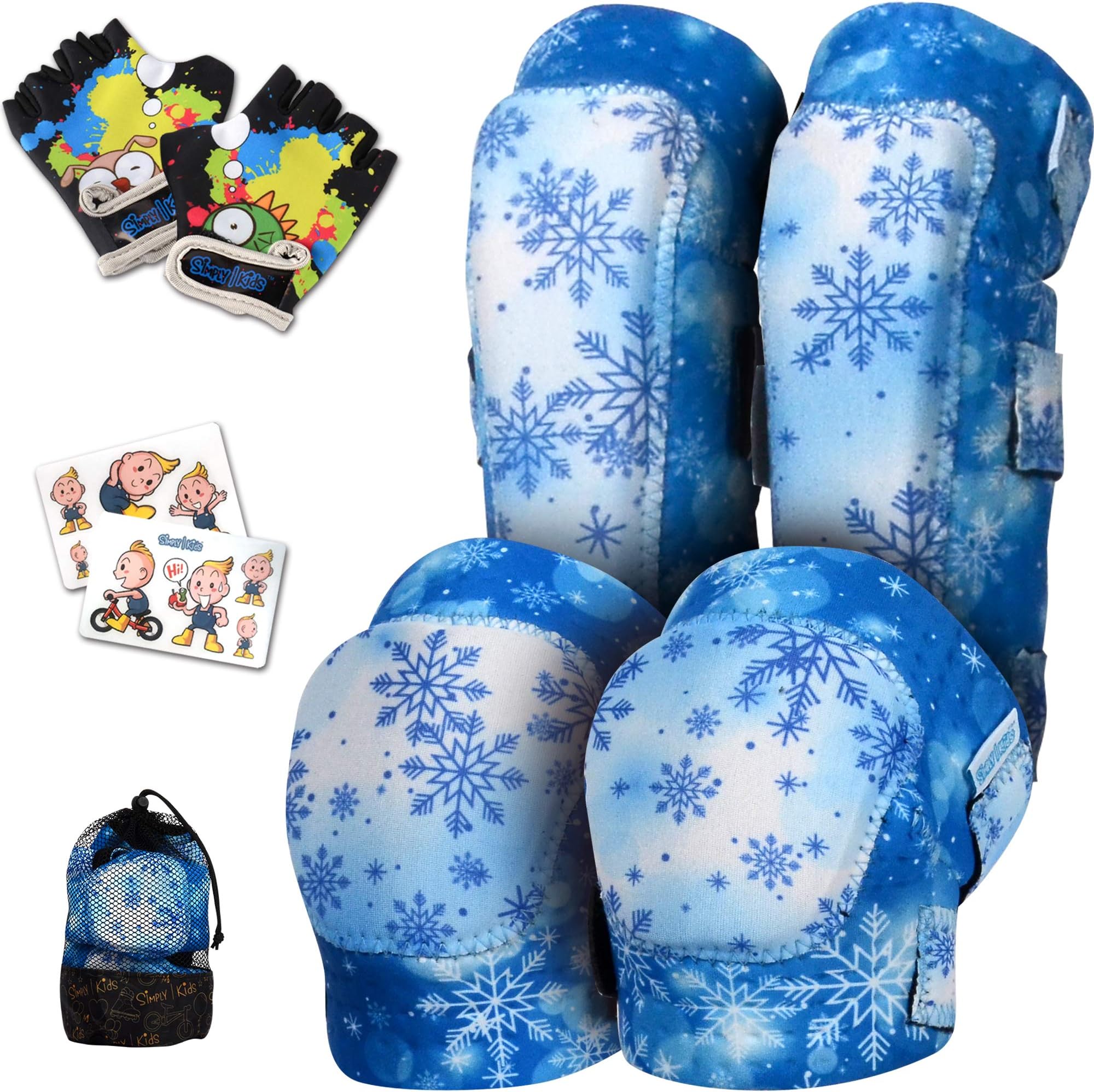 Simply Kids Knee and Elbow Pads with Bike Gloves - Comfortable Toddler Protective Gear Set for Roller-Skating Skateboard - Bike Knee Pads for Children Boys Girls 2-4 4-8 8-11