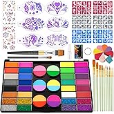 Face Painting Kit for Kids– 44 Color Face painting Makeup Kit, Non-toxic Water Activated paint palette with Palette,Stencils, Brushes, Gems, Puff, for Kids Party Cosplay Halloween Christmas Carnival.