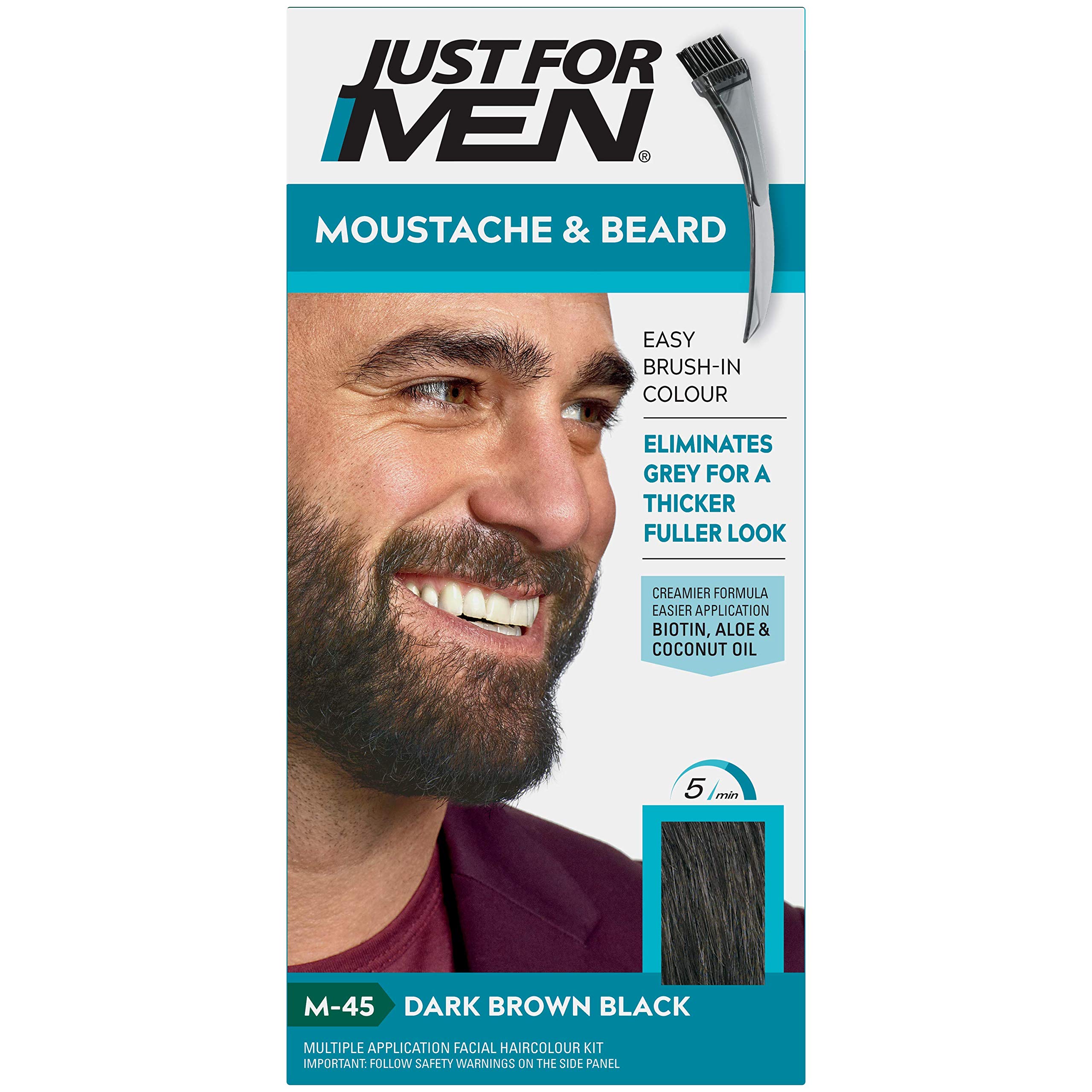 Just for men Moustache & Beard Dark Brown Dye, Eliminates Grey for a Thicker & Fuller Look M45