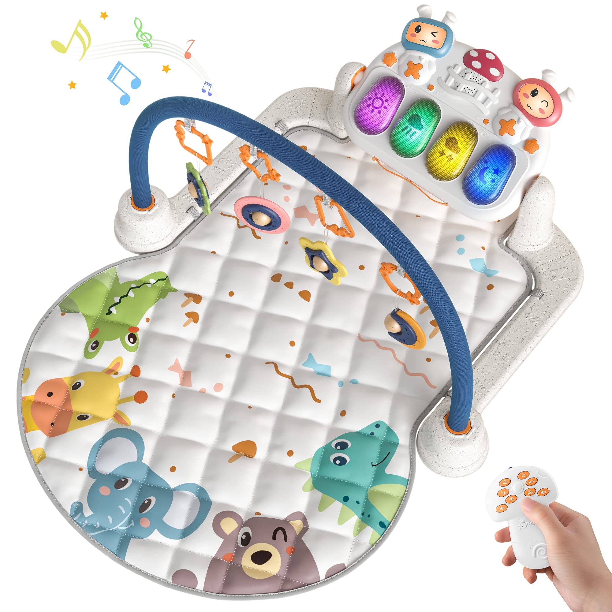 tumama Baby Play Mats for Floor from Birth,Activity Gym Play Mat Toy with Hanging Soft Learning Carpet Toy for Baby Boys and Girls(Animal)