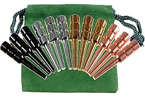 DELUXE GAMES AND PUZZLES Premium Metal Cribbage Pegs, Set of 12, in Four, 1 5/16” Tall; Tapered to Fit 1/8 Holes, with Green Velveteen Drawstring Storage Pouch