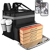 Food Delivery Bag,Large Insulated Backpack for Doordash/Uber Eeats, Expandable Cooler Bags for Bike/Motorcycle with Reflective Strip and Cup Holders,Reusable Pizza Food Delivery Bag with Hand Straps