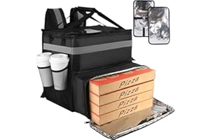 CIVJET Food Delivery Bag,Large Insulated Backpack for Doordash/Uber Eeats, Expandable Cooler Bags for Bike/Motorcycle with Reflective Strip and Cup Holders,Reusable Pizza Food Delivery Bag with Hand Straps