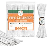 220 Count - Hard Bristle Pipe Cleaners Bulk | Great for Scrubbing Straws, Tubes, Tight Spaces | Nylon Bristles for Extra Scrub | Absorbent Cotton | Pipe Cleaners for Cleaning | Thick