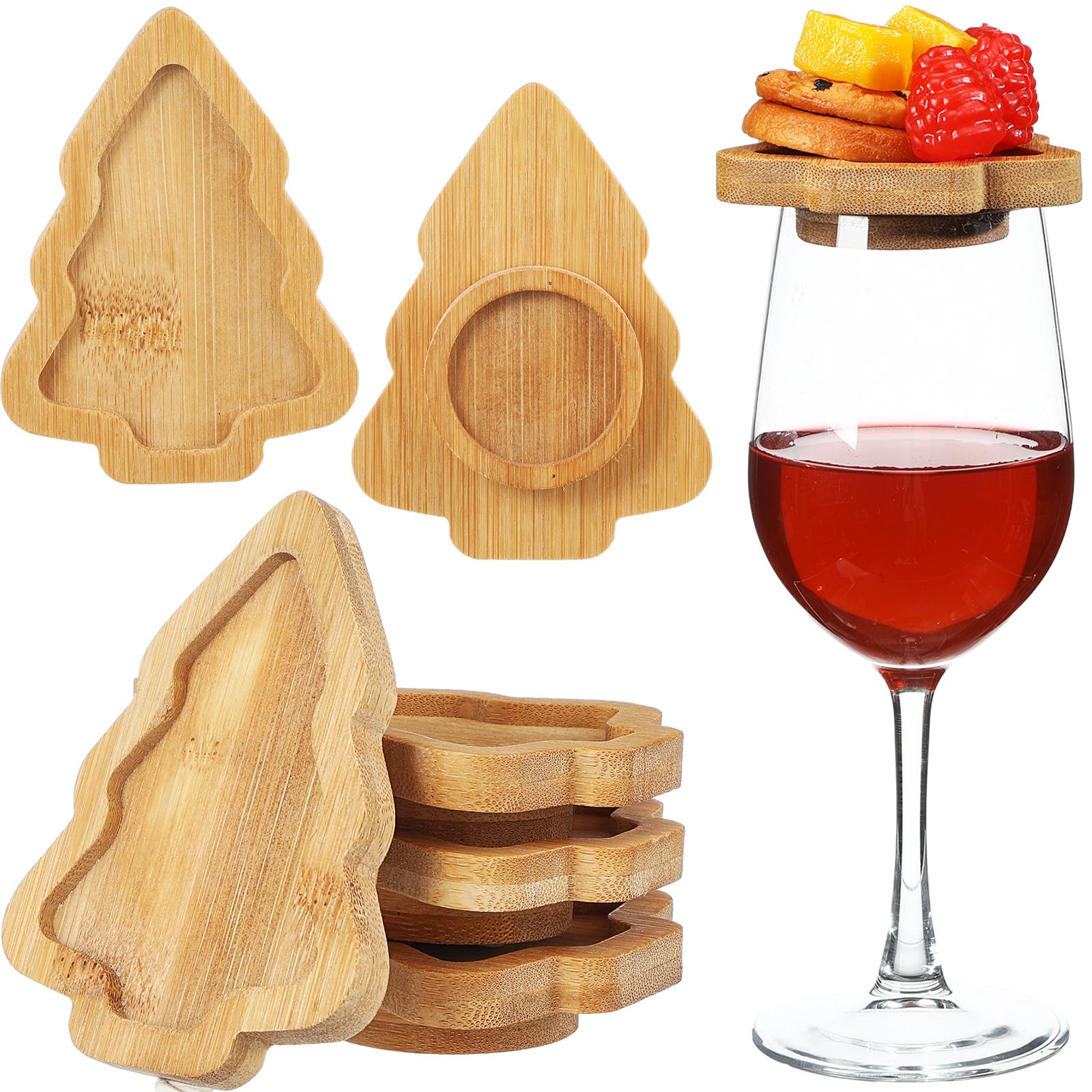 Photo 1 of Roshtia 6 Pcs Christmas Wine Glass Charcuterie Topper, Wine Glass Charcuterie Topper, Funny Wood Appetizer Plates, Mini Santa Serving Trays for Outdoor Xmas Party Housewarming Gifts (Xmas Tree)