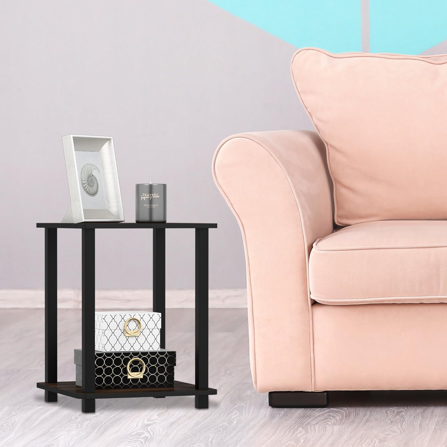 FURINNO Simplistic End Table, Columbia Walnut/Black & Simple Design Coffee Table, Columbia Walnut/Black: Furniture & Decor