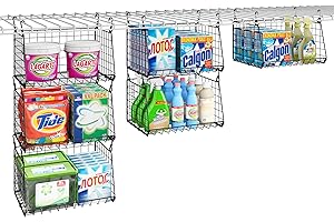 SONYABECCA 3-Pack Hanging Laundry Room Organizaton (No Shelve Included)：Foldable Laundry Wire Basket with 360°Rotating Hooks Small Space Organization Over Washer and Dryer Shelves, Closet Organizer, Black Patent