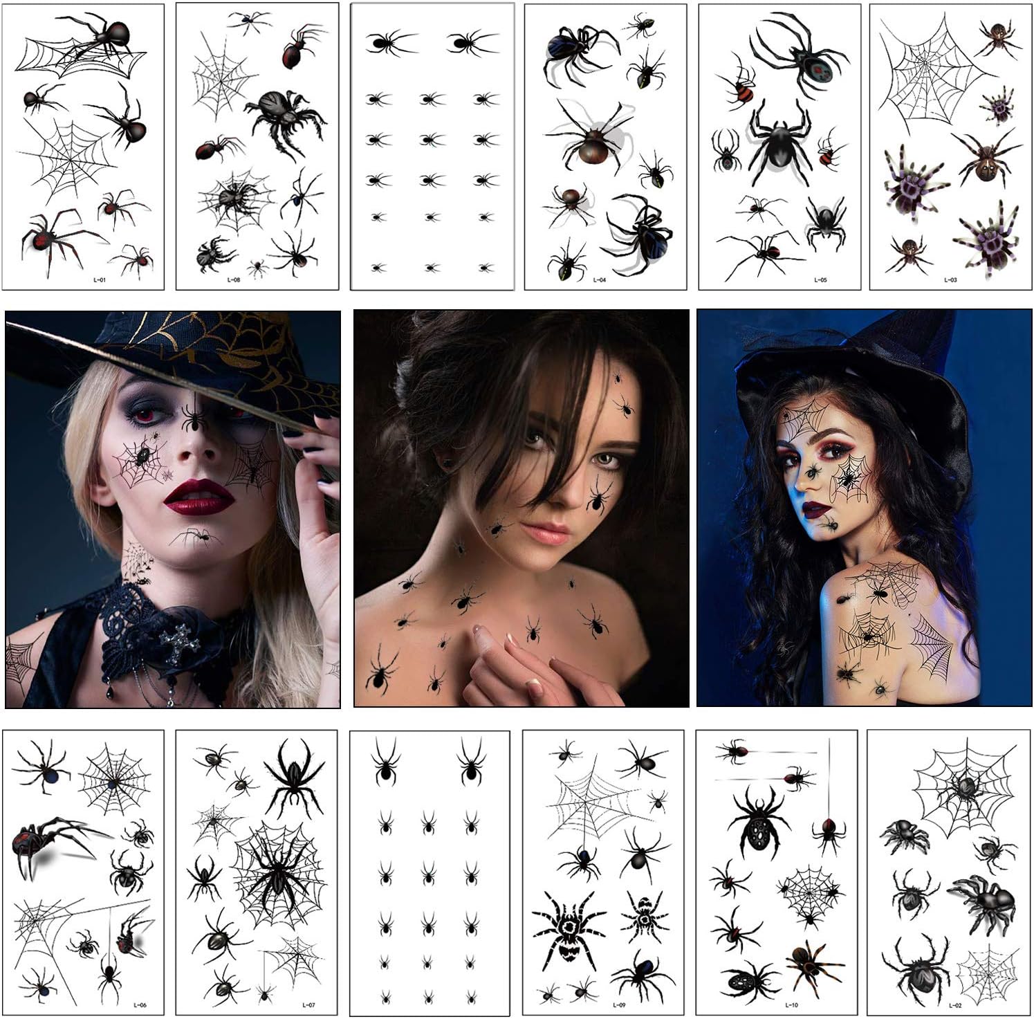 Hook 12 Spinnen Tattoo Gesicht,Spinnentattoos,Halloween Spinnen Tattoo