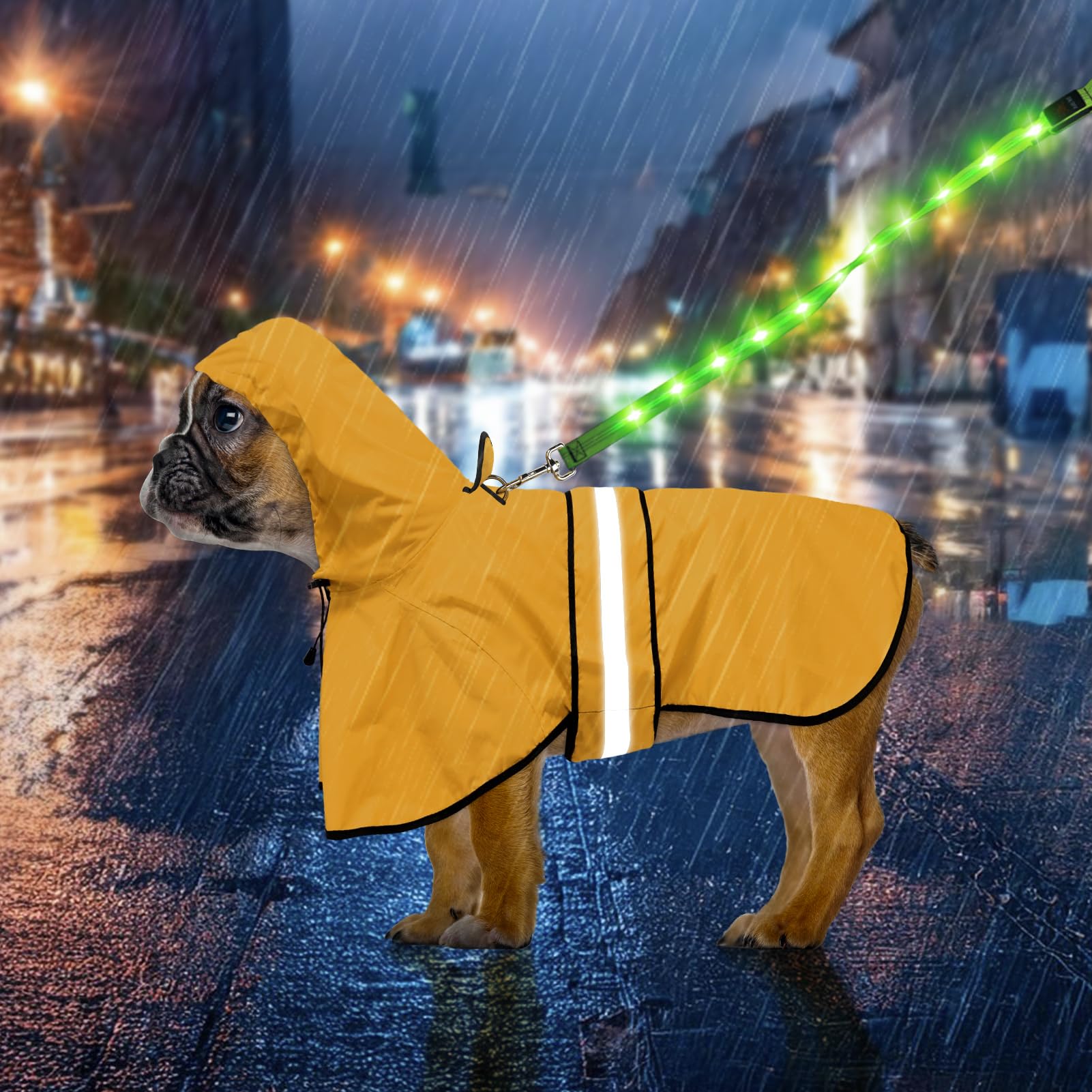 Weesiber Waterproof Dog Coat, Hooded Dog Raincoat Reflective Pet Rain Jacket Lightweight Puppy Poncho Slicker with Leash Hole (Small, Yellow)