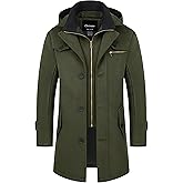Chrisuno Men's Classic Long Pea Coat Warm Wool Blend Winter Trench Coat Single Breasted Overcoat with Detachable Collar