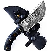 BIGCAT ROAR Black Jaguar - Handmade Damascus Steel Tracker Knife 10" - Full Tang Fixed Blade - Micarta Handle & Leather Sheat