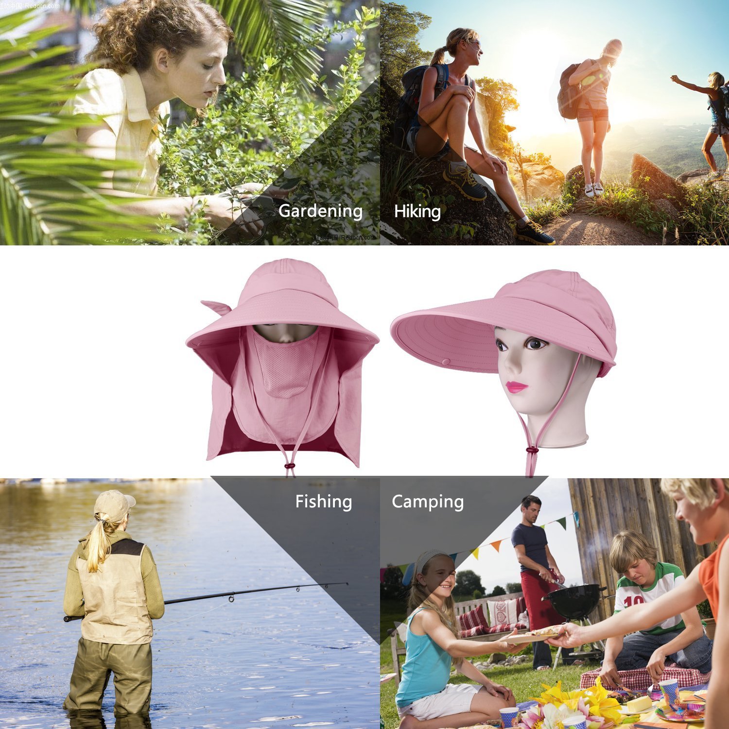 Women Sun Hat, Wide Brim Sun Hats, Sun Cap with Removable Neck Flap