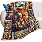 Native Indian Blanket Flannel Indian American Southwest Throw Blanket Ultra Soft Cozy Fleece Decor Blankets Gift for Kids Women Mens Couch Sofa Bed 50" x 40"