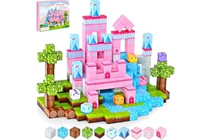 PINKCAT 100PCS Magnetic Blocks, Kids Building Pink Fantasy Castle Cubes, Stacking Tiles, STEM Sensory Toys for Toddlers, Chri