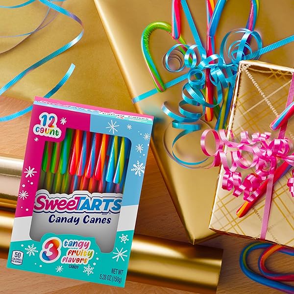 SWEETARTS HOLIDAY CANDY CANES, 12CT BOX – INDIVIDUALLY WRAPPED HOLIDAY CLASSIC, PERFECT FOR STOCKING STUFFERS, HOLIDAY GIFTING AND DECORATING