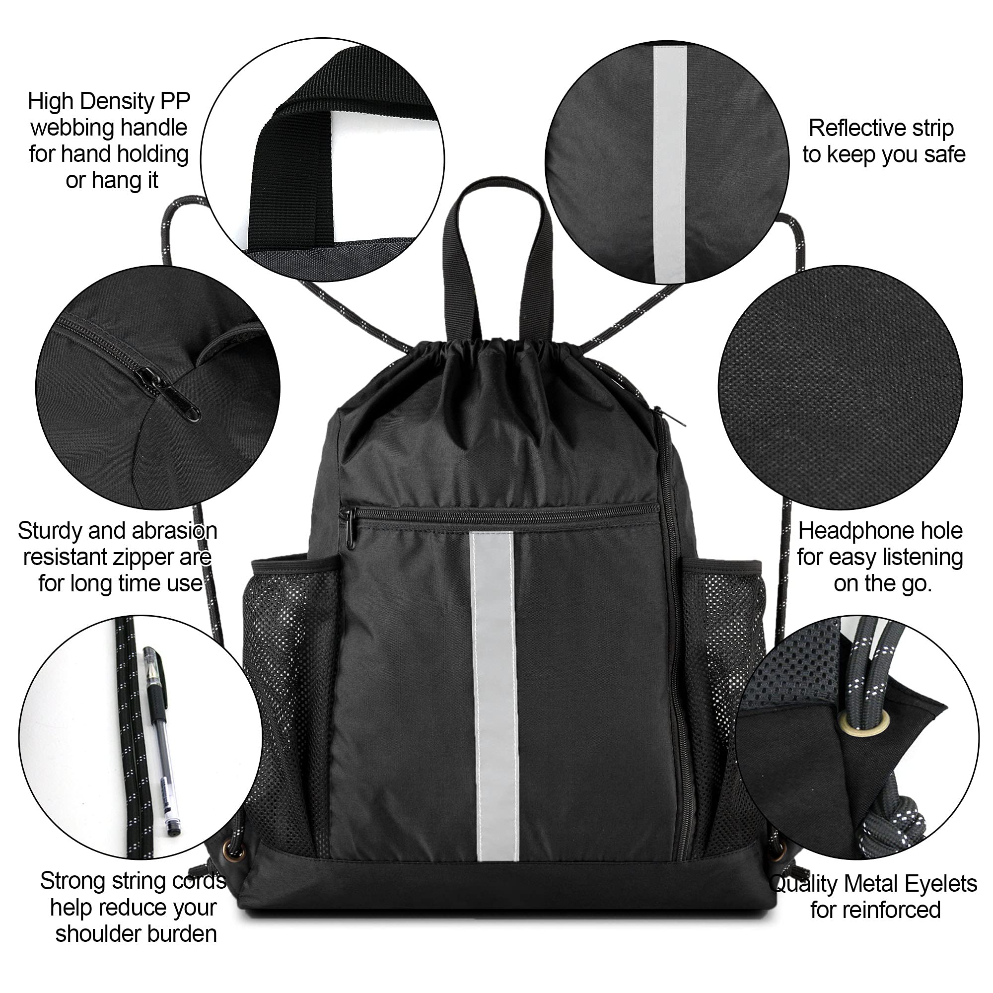 BeeGreen Drawstring Backpack Sports Gym Bag With Shoe Compartment and Two Water Bottle Holder …