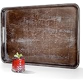OurMiao 22 Inch Rustic Wood Serving Tray with Handles, Large Rectangular Wooden Ottoman Tray, Beautiful Home Décor for Living Room Coffee Table Couch, Ideal for Serving Food Breakfast BBQ Parties